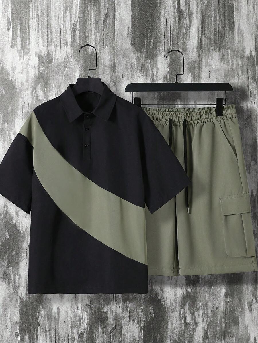 Deux ensemble utilitaire urbain chemise streetwear et short cargo