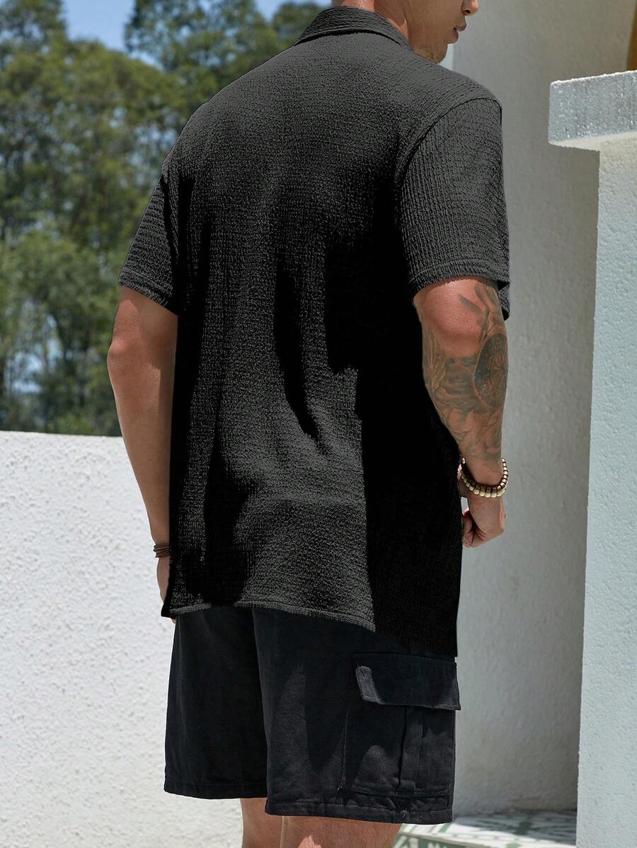 Chemise jacquard en tricot Resort pour homme - Coupe ample et plissée