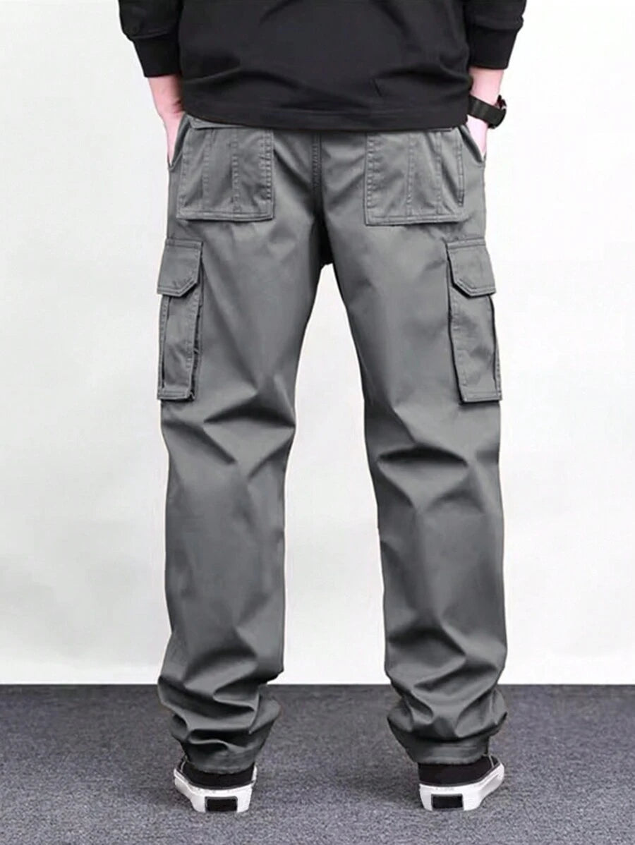 Pantalon cargo ample et décontracté avec cordon de serrage à la taille et poches à rabat
