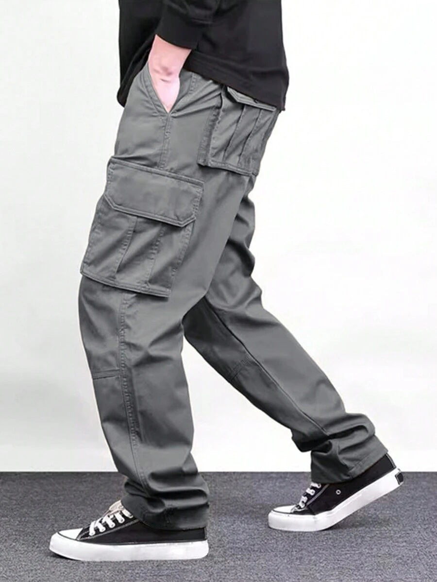 Pantalon cargo ample et décontracté avec cordon de serrage à la taille et poches à rabat