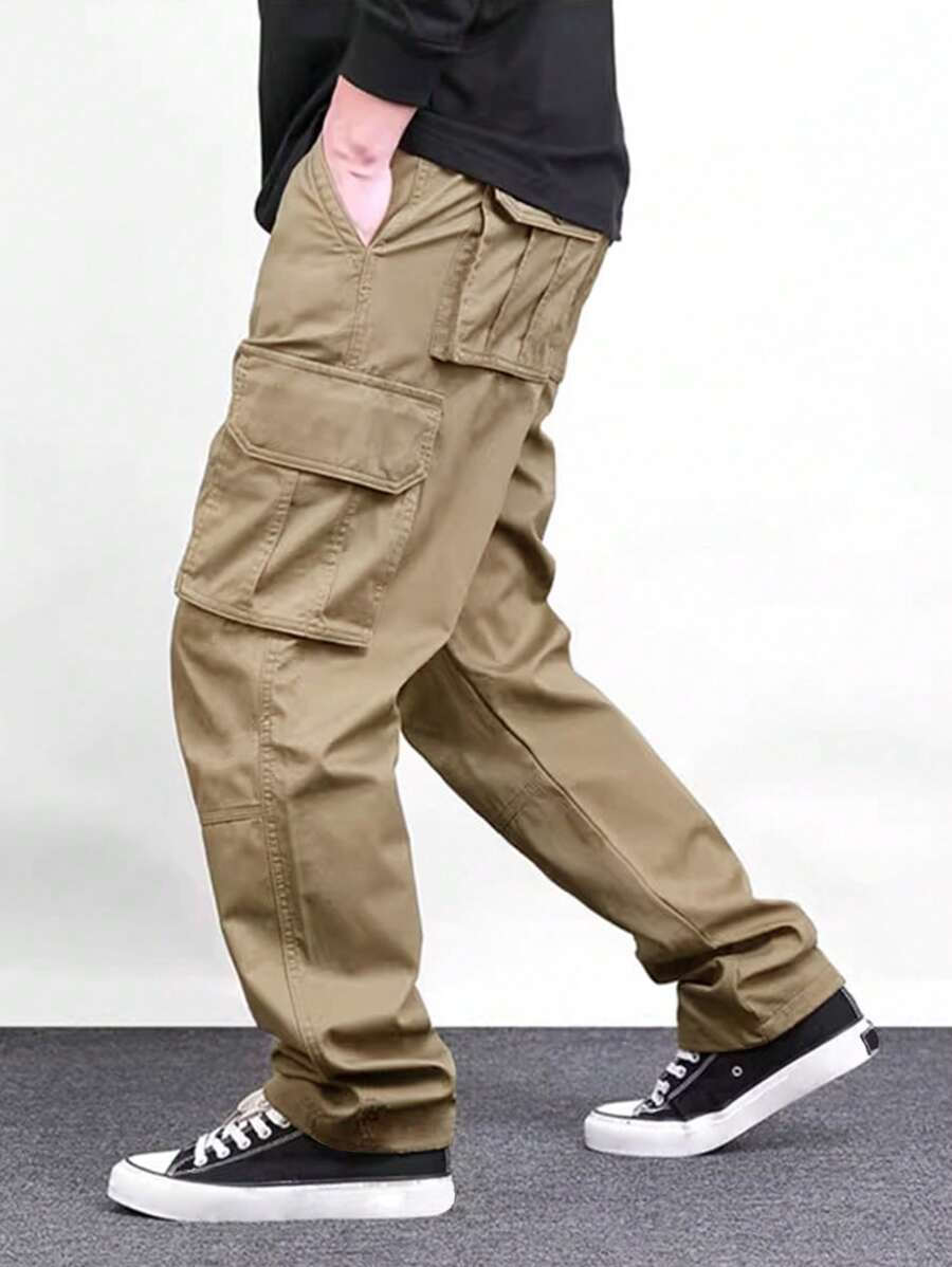 Pantalon cargo ample et décontracté avec cordon de serrage à la taille et poches à rabat
