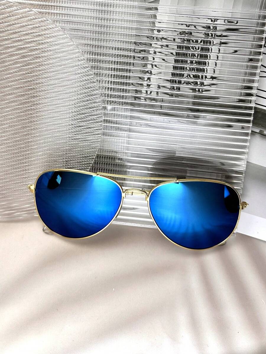 Lunettes de soleil rétro à double pont en métal – Style denim western des années 90