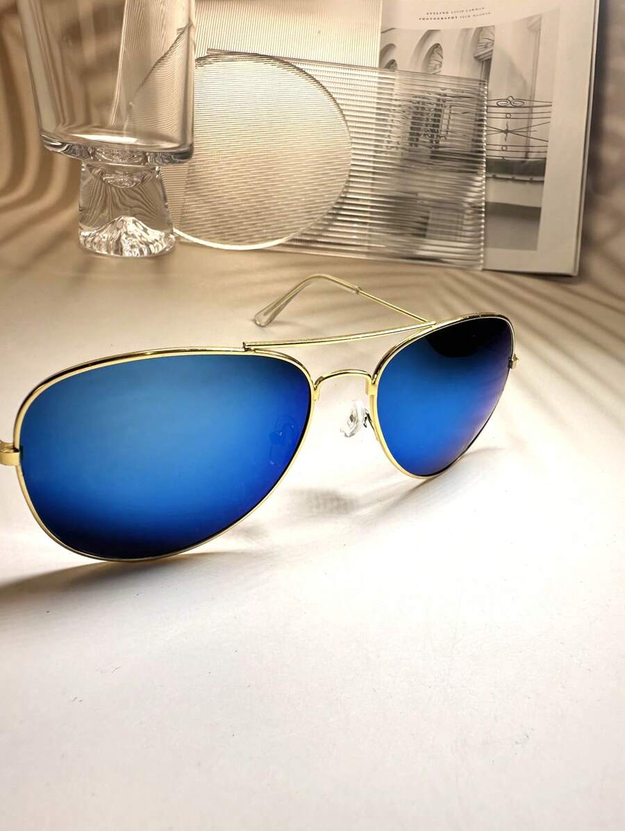 Lunettes de soleil rétro à double pont en métal – Style denim western des années 90