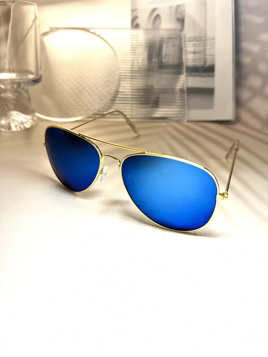 Lunettes de soleil rétro à double pont en métal – Style denim western des années 90
