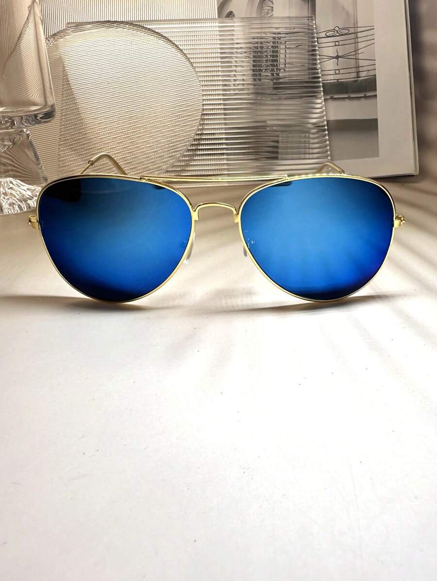Lunettes de soleil rétro à double pont en métal – Style denim western des années 90