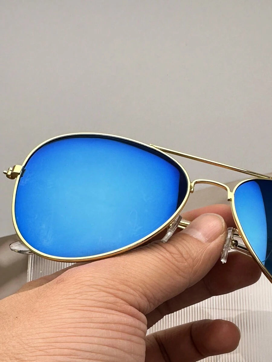 Lunettes de soleil rétro à double pont en métal – Style denim western des années 90