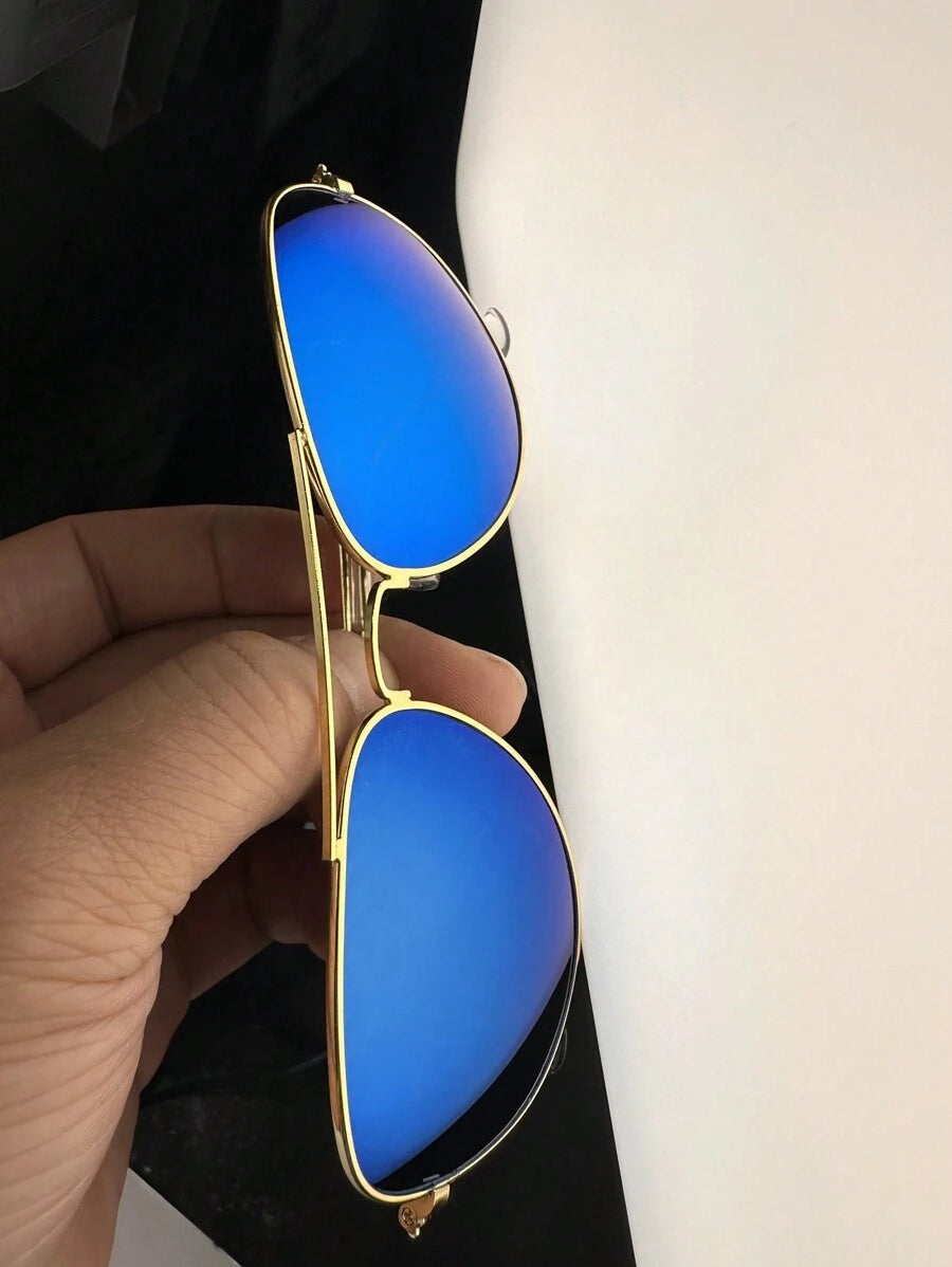 Lunettes de soleil rétro à double pont en métal – Style denim western des années 90