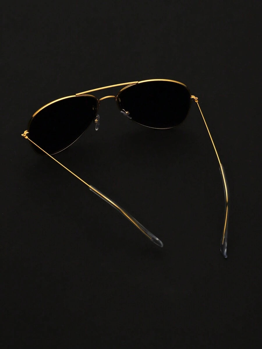 Lunettes de soleil rétro à double pont en métal – Style denim western des années 90