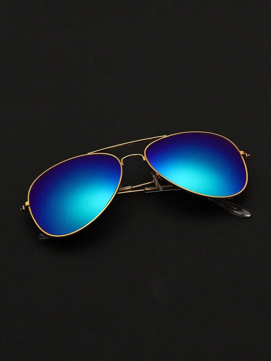 Lunettes de soleil rétro à double pont en métal – Style denim western des années 90