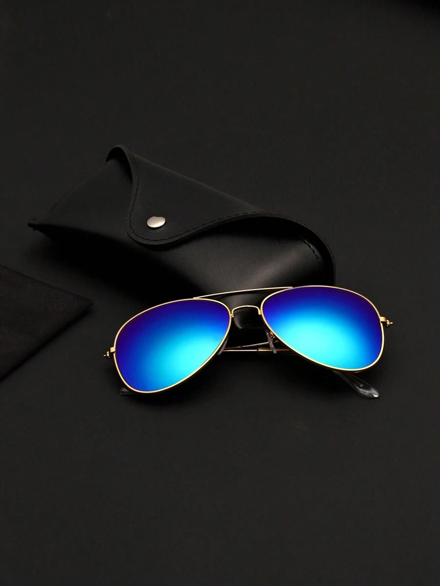 Lunettes de soleil rétro à double pont en métal – Style denim western des années 90