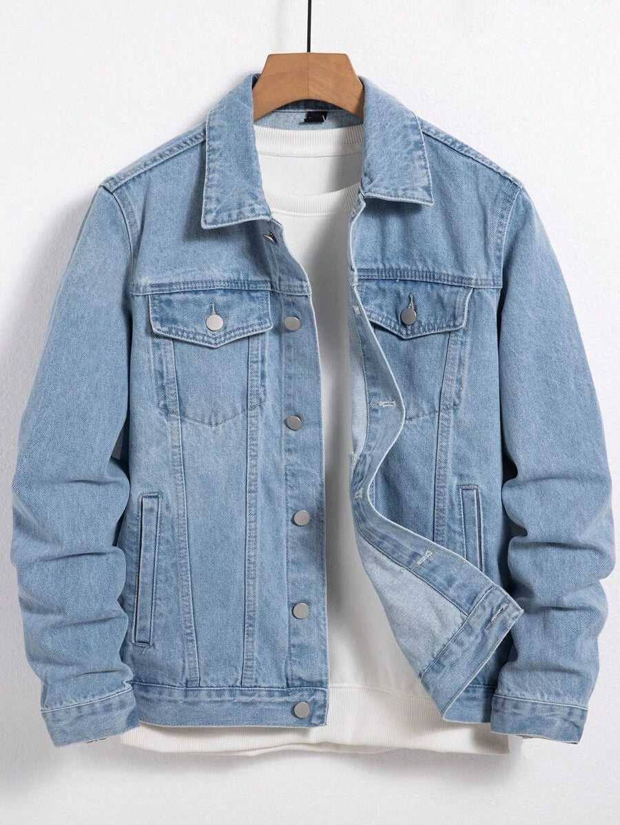 Chemise en jean classique avec poche à rabat et manches longues pour homme