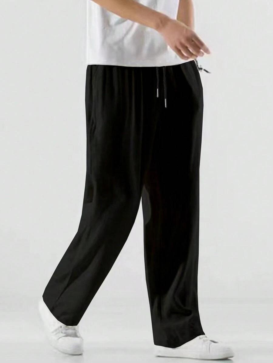 Pantalon de lin avec cordon de serrage pour homme – Pantalon ample coupe droite