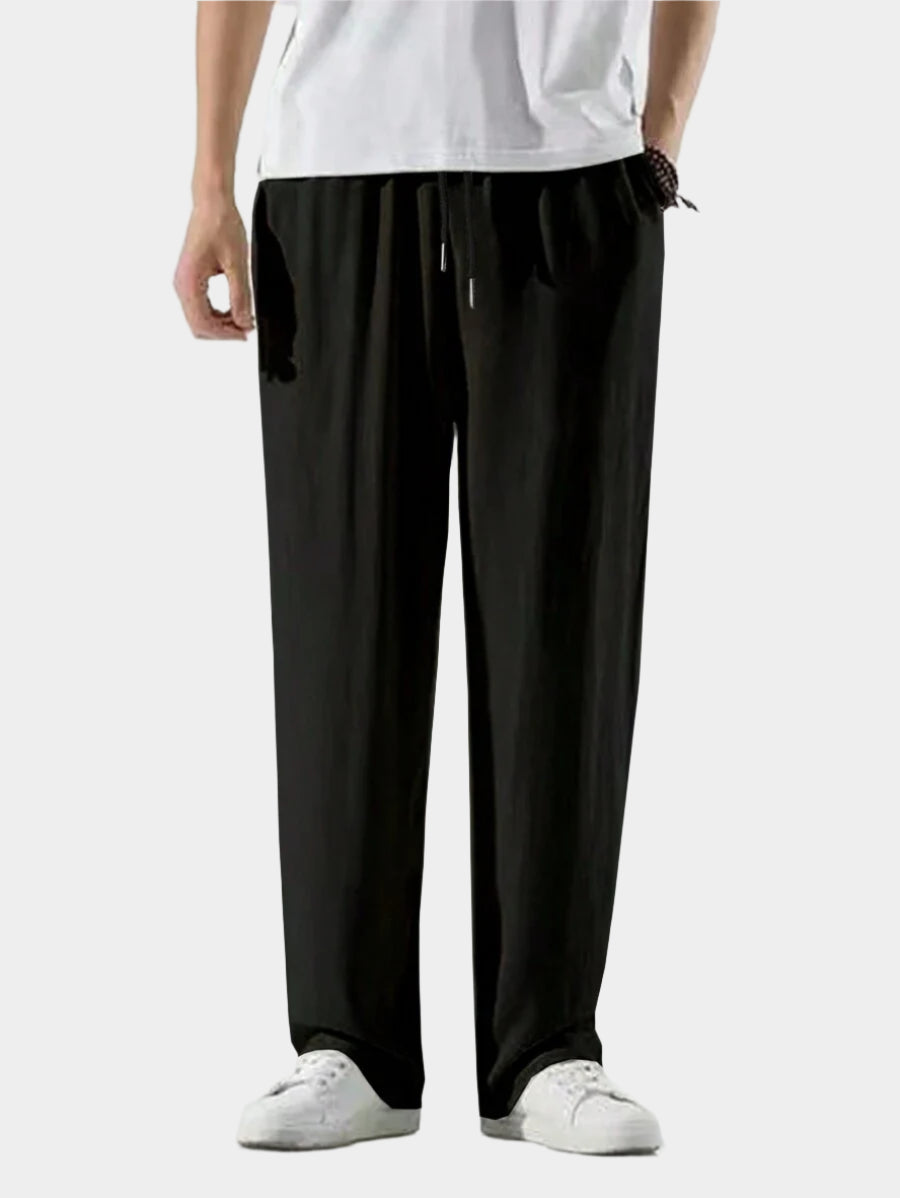Pantalon de lin avec cordon de serrage pour homme – Pantalon ample coupe droite