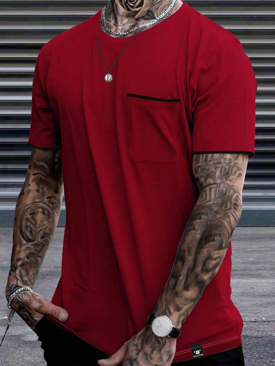 Chemise à col rond casual avec poche style streetwear tendance pour hommes