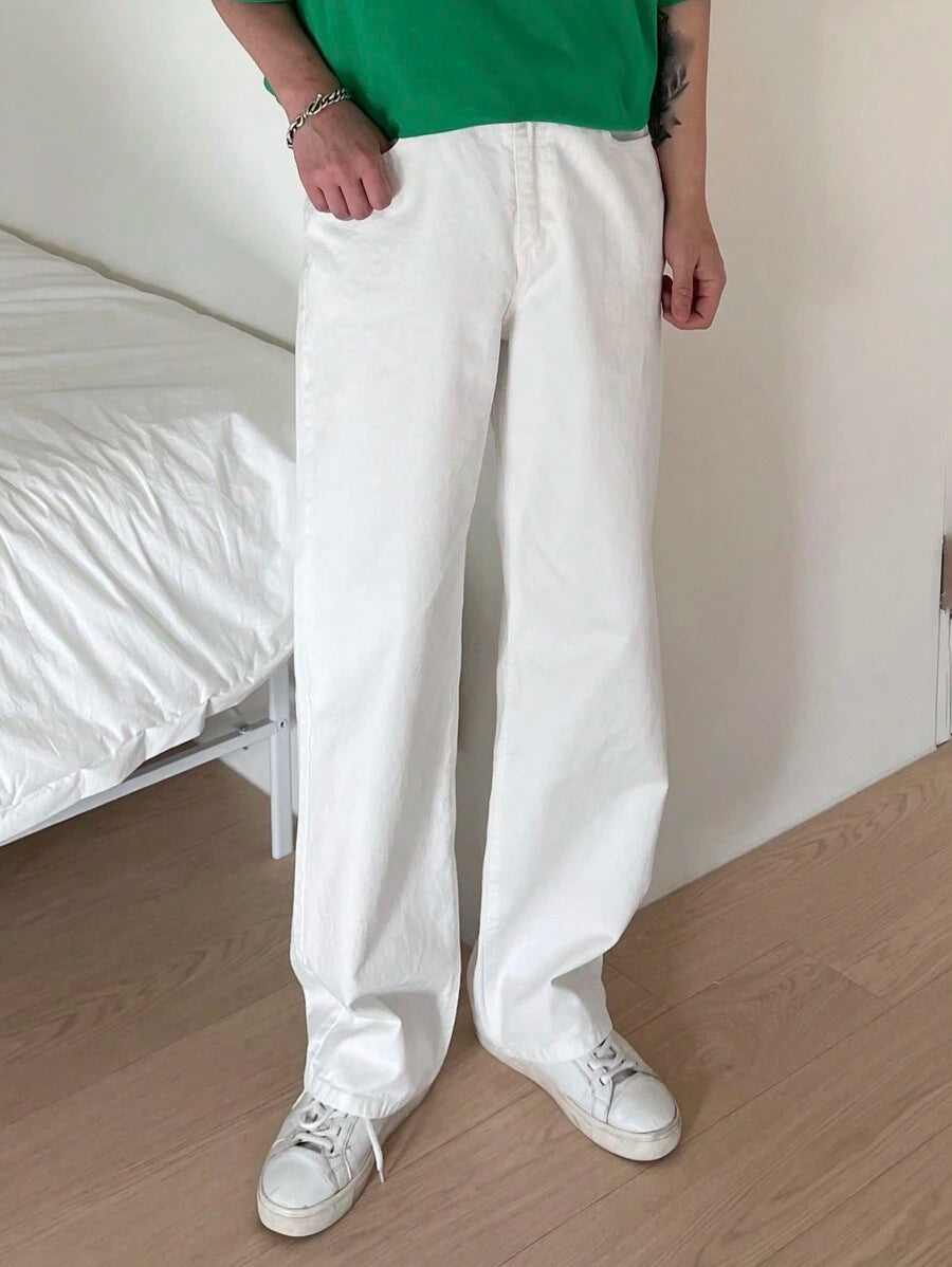 Pantalon droit décontracté simple de couleur unie pour hommes