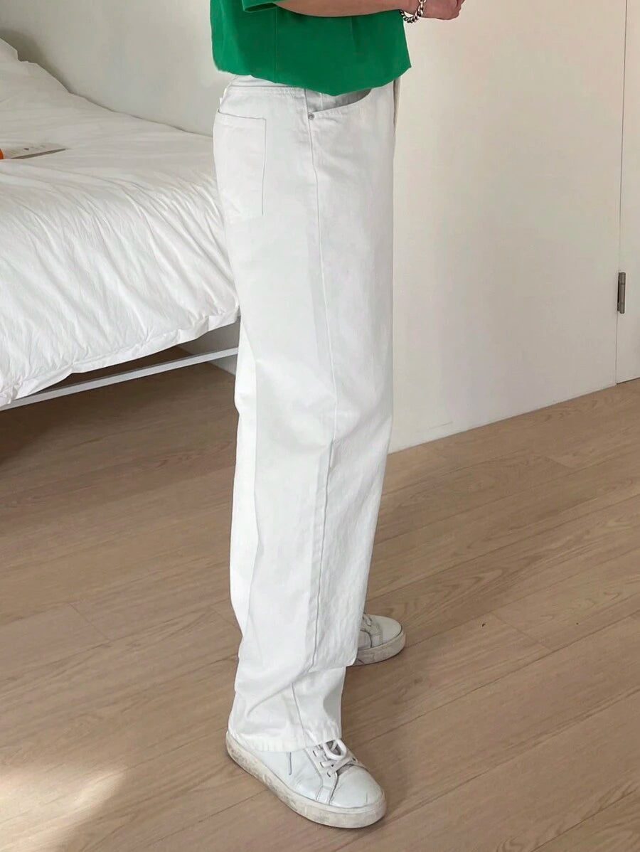 Pantalon droit décontracté simple de couleur unie pour hommes