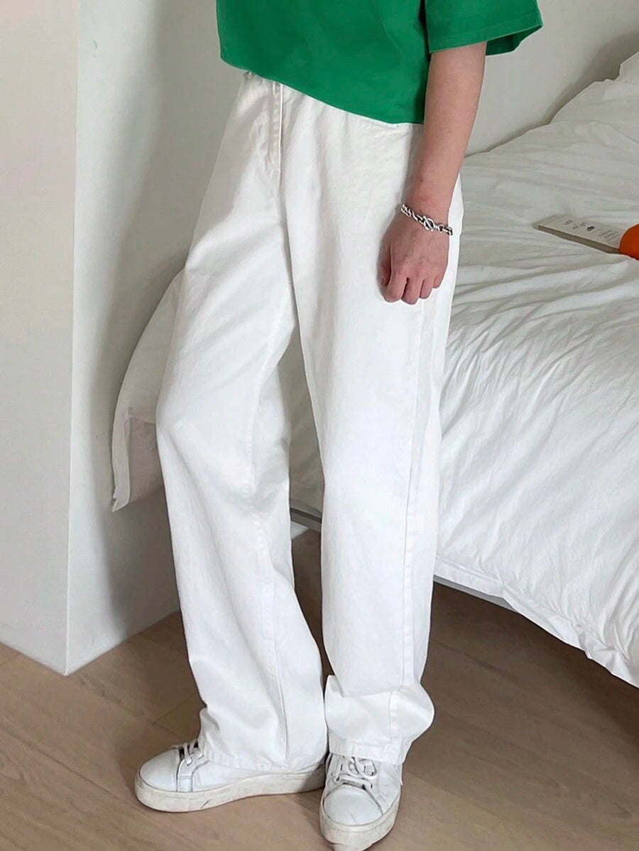 Pantalon droit décontracté simple de couleur unie pour hommes
