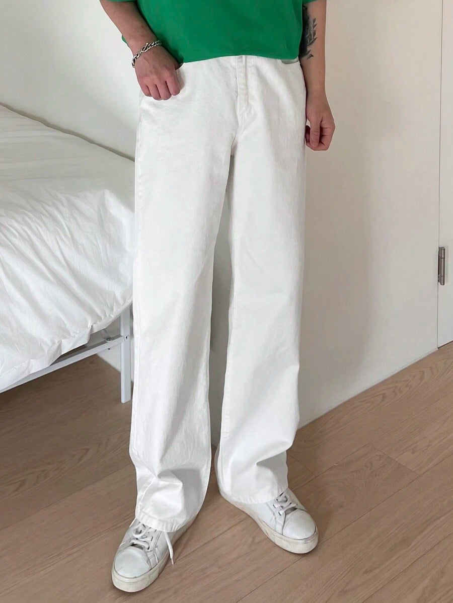 Pantalon droit décontracté simple de couleur unie pour hommes