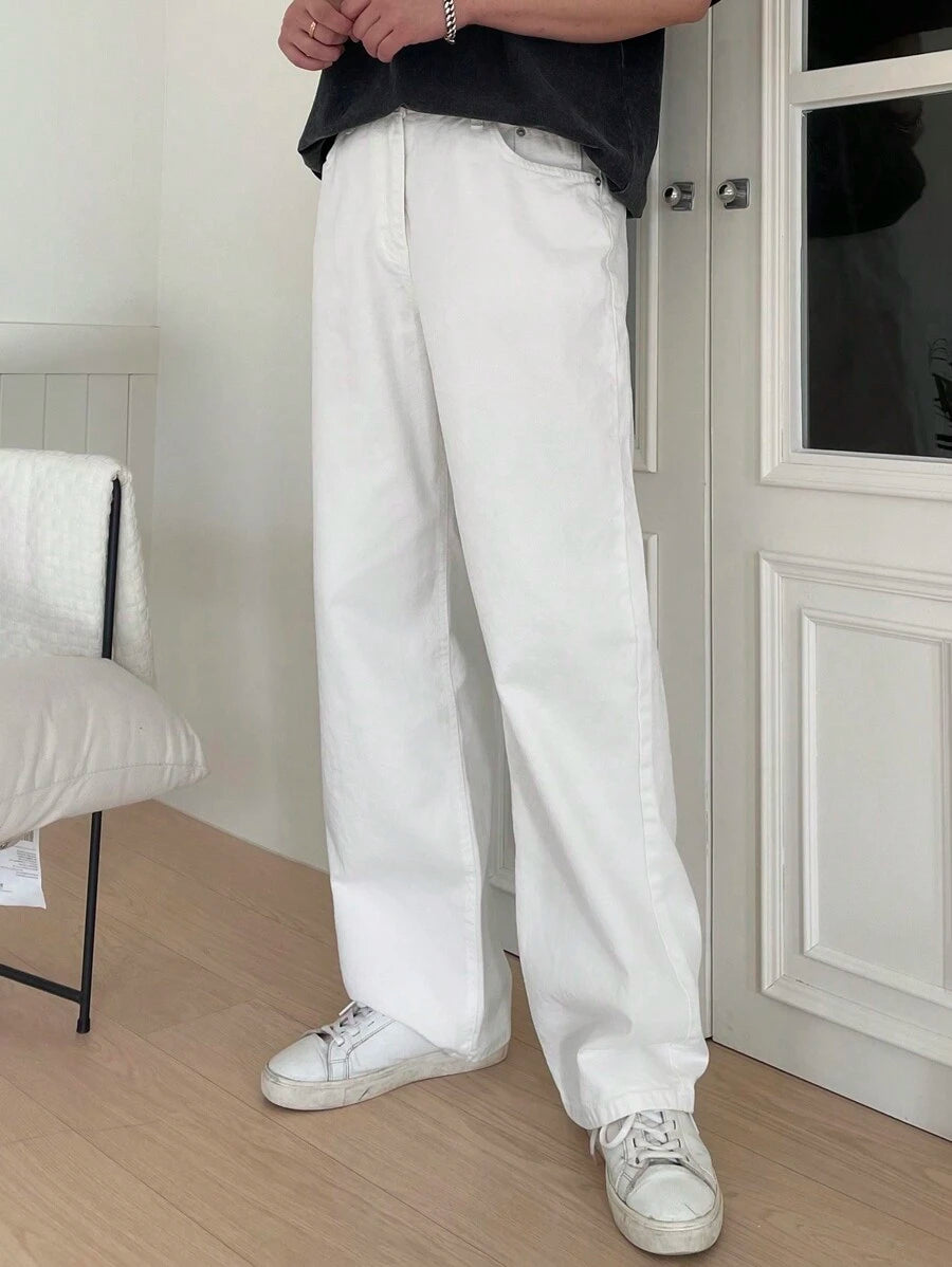 Pantalon droit décontracté simple de couleur unie pour hommes