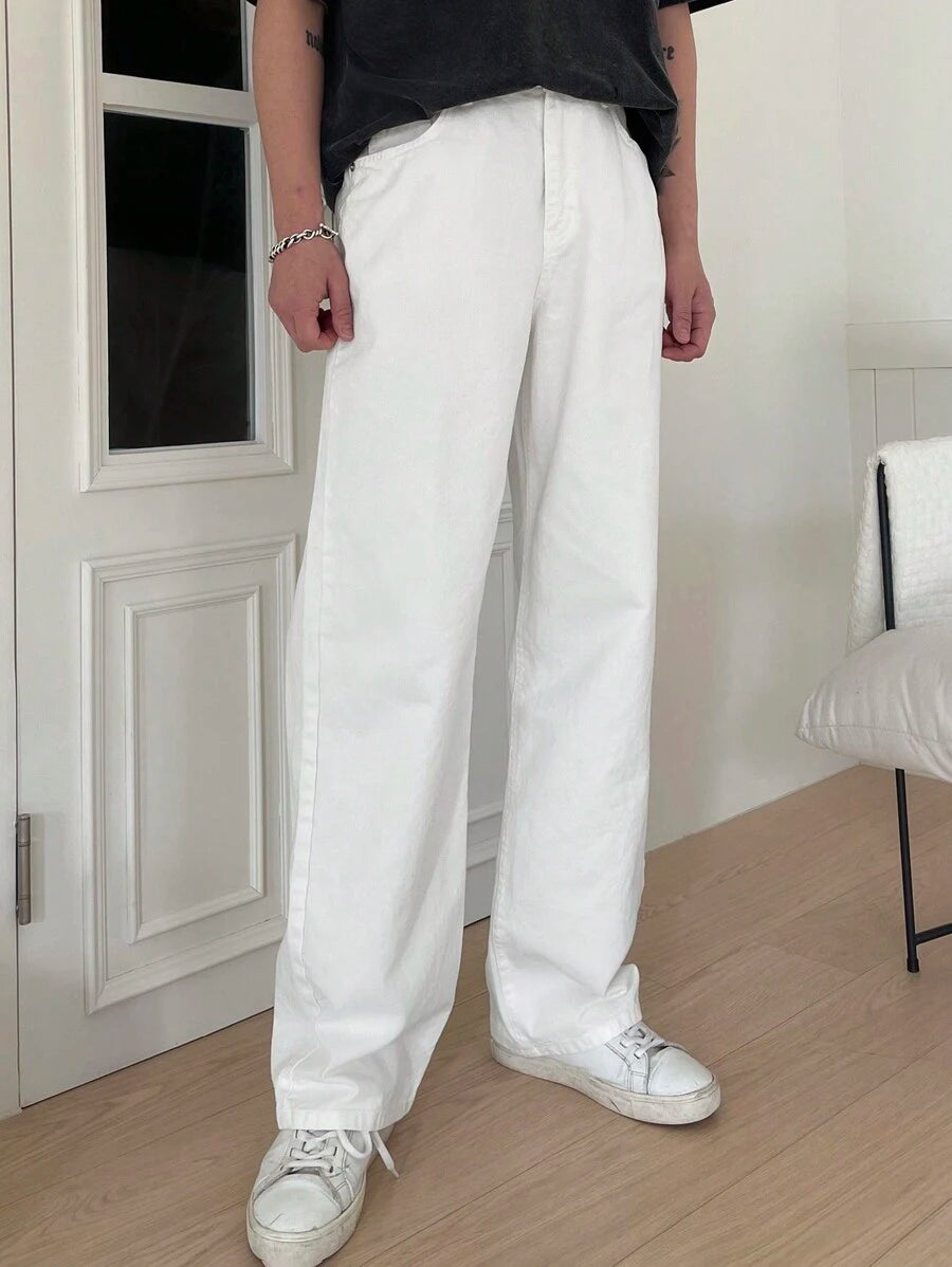 Pantalon droit décontracté simple de couleur unie pour hommes