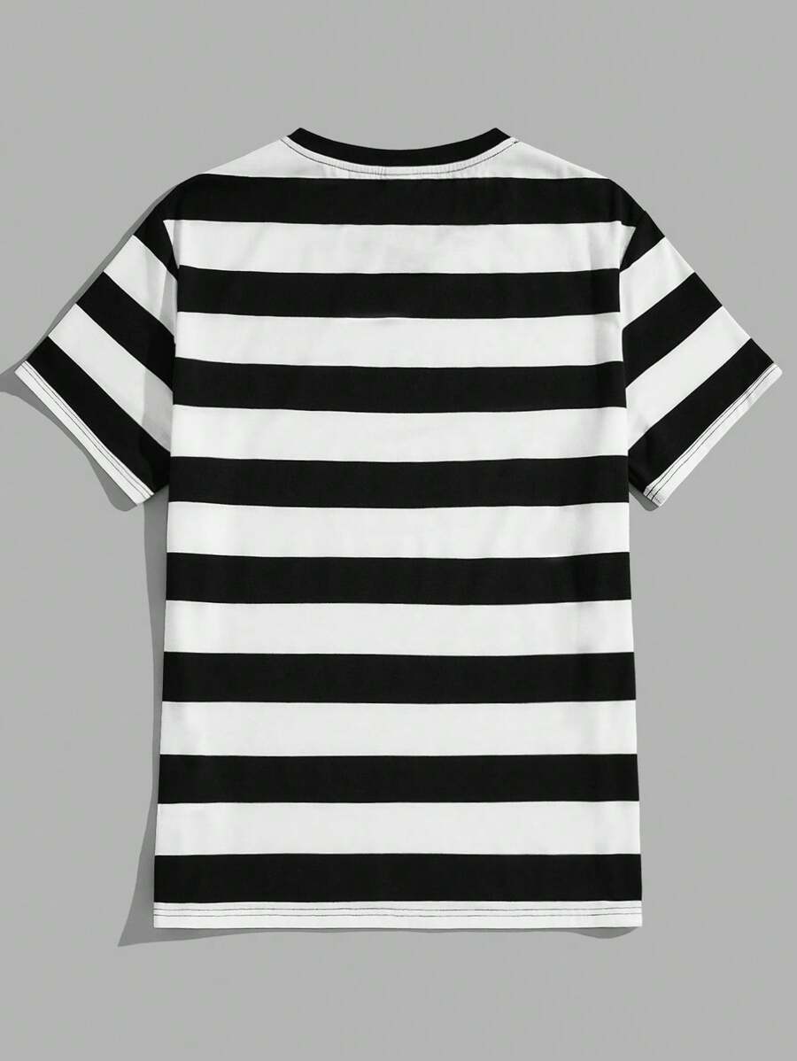 Chemise à col rond rayée à manches courtes style casual tendance