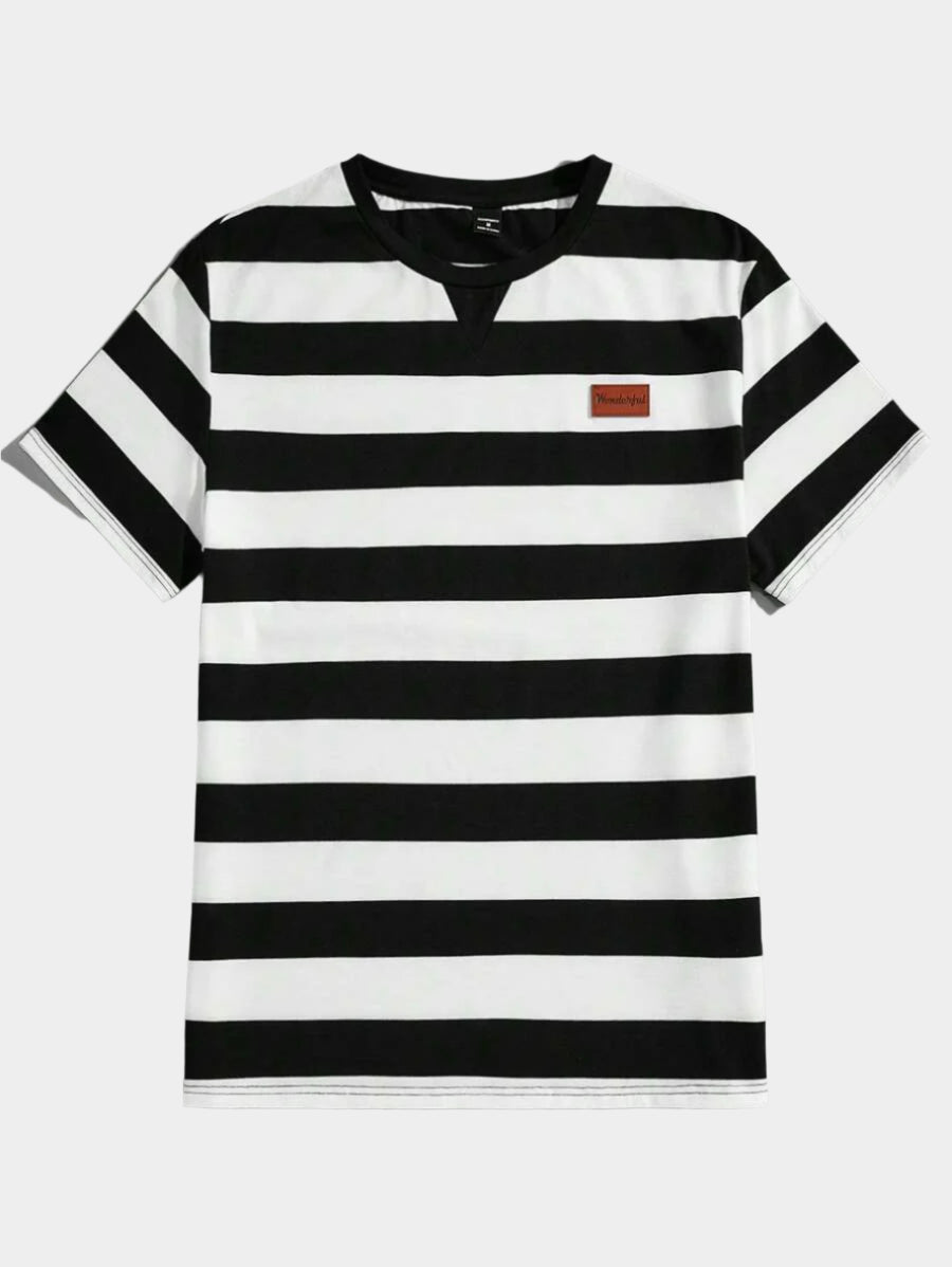 Chemise à col rond rayée à manches courtes style casual tendance