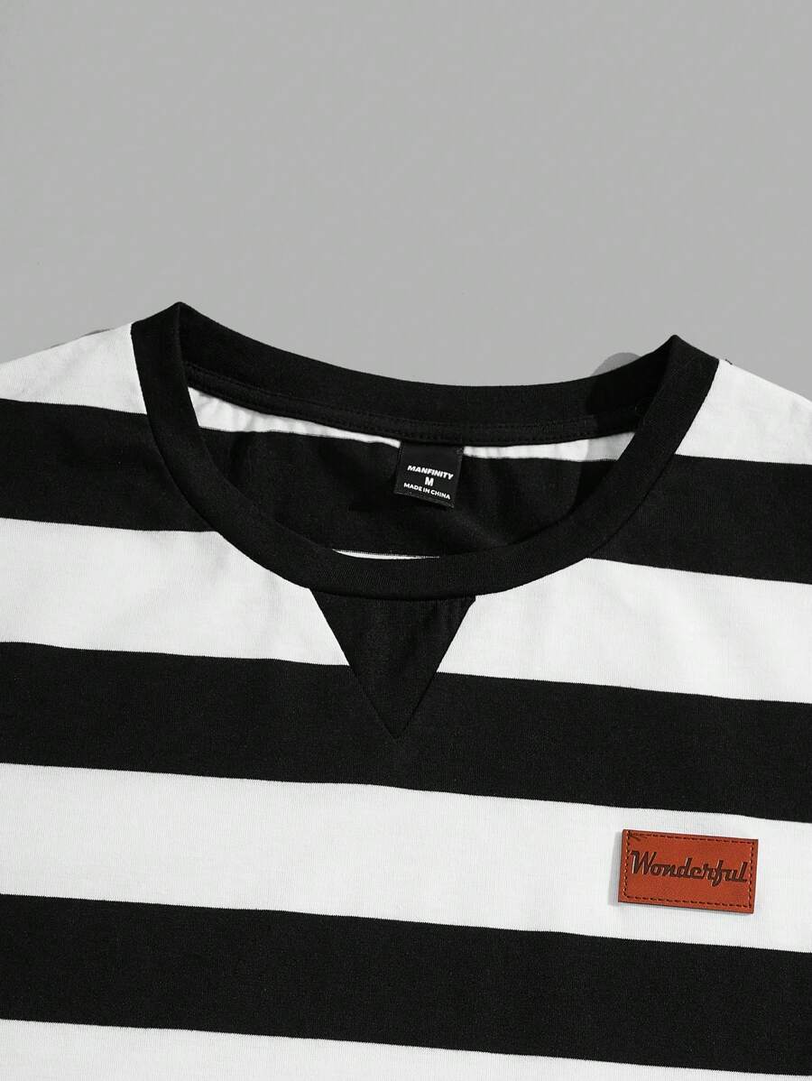 Chemise à col rond rayée à manches courtes style casual tendance