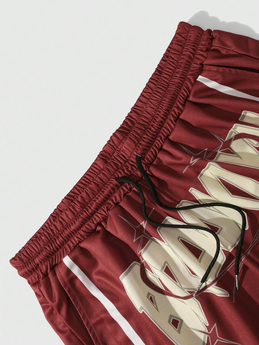 Short décontracté en maille graphique – Streetwear à cordon pour homme