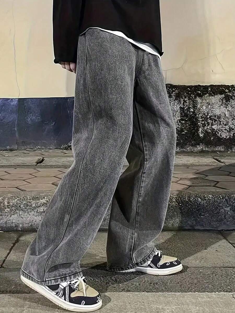 Pantalon ample droit pour homme – Denim décontracté à jambe large