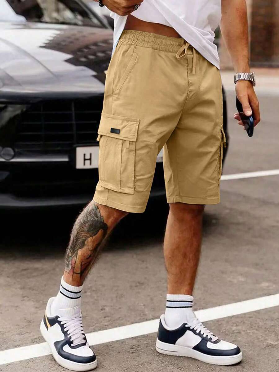 Shorts cargo pour hommes avec taille à cordon de serrage et poches latérales