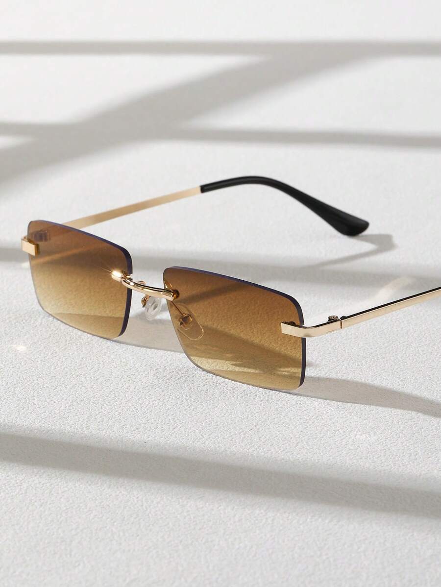 Lunettes de soleil rétro carrées sans monture pour hommes