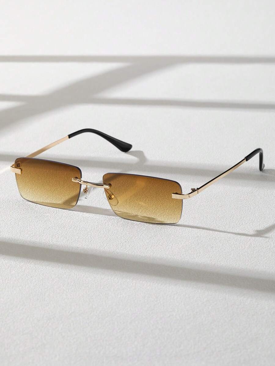 Lunettes de soleil rétro carrées sans monture pour hommes