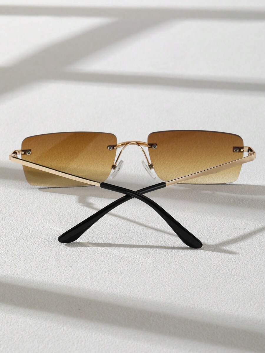 Lunettes de soleil rétro carrées sans monture pour hommes