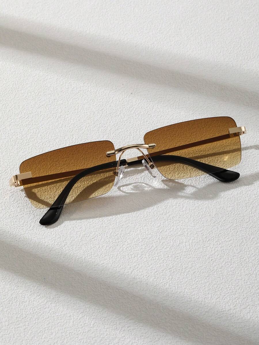 Lunettes de soleil rétro carrées sans monture pour hommes