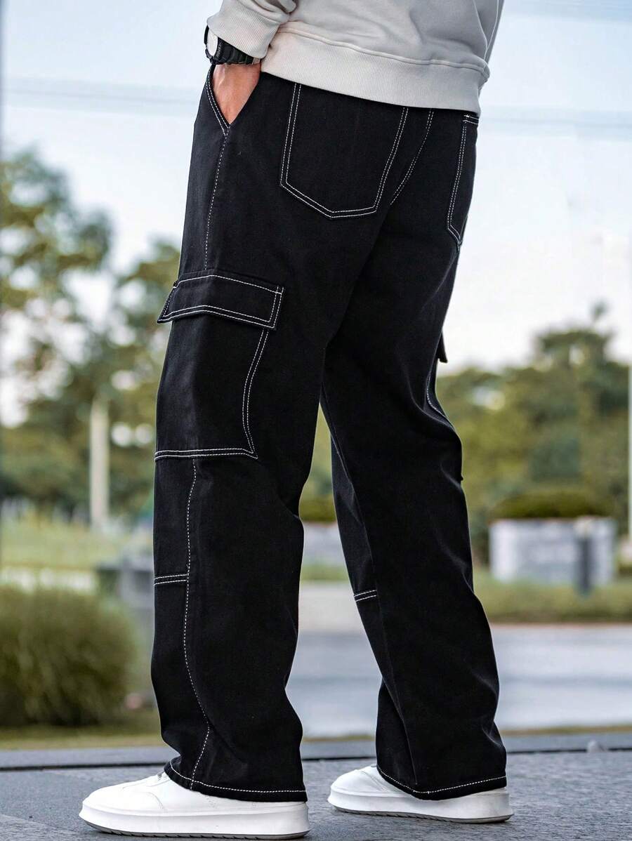 Pantalon cargo coupe ample avec cordon de serrage à la taille pour homme