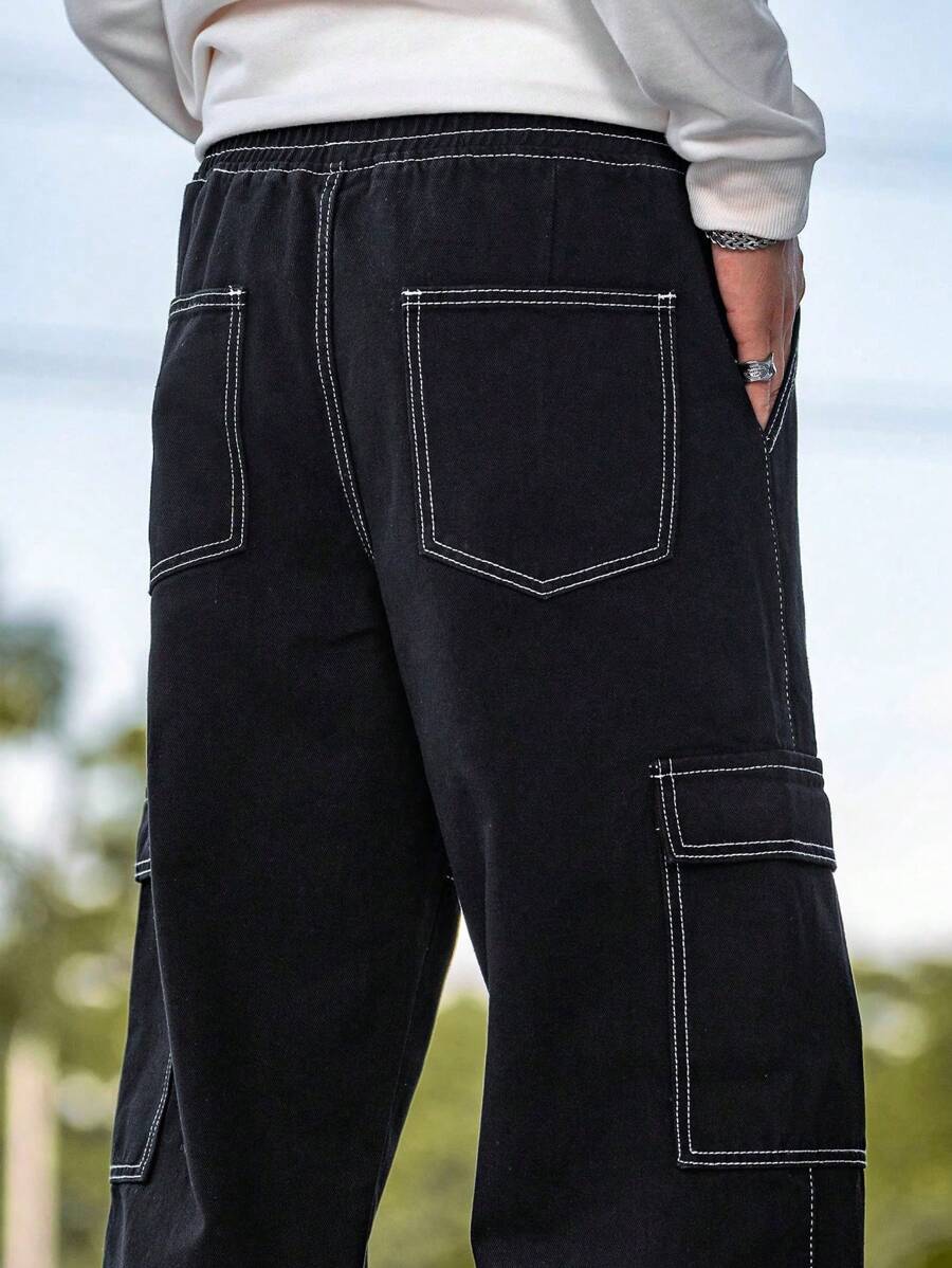 Pantalon cargo coupe ample avec cordon de serrage à la taille pour homme