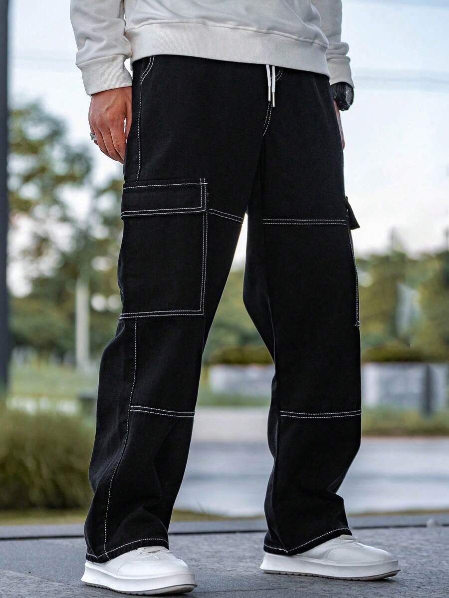 Pantalon cargo coupe ample avec cordon de serrage à la taille pour homme