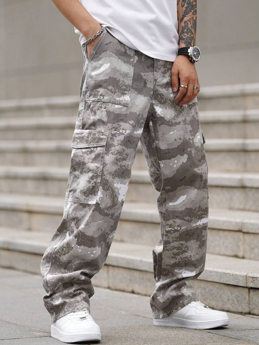 Pantalon cargo ample camouflage pour homme – Pantalon utilitaire à jambe large