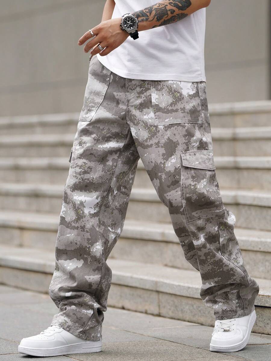 Pantalon cargo ample camouflage pour homme – Pantalon utilitaire à jambe large