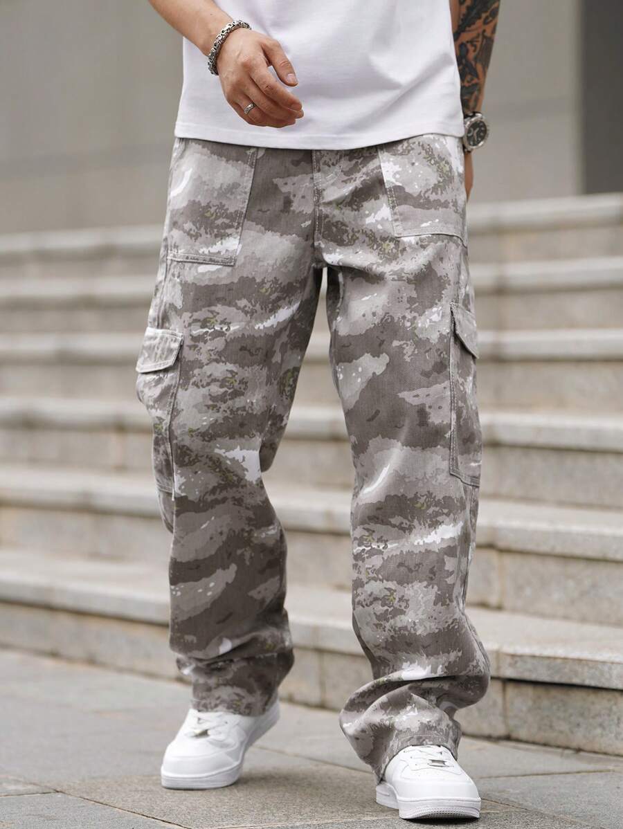 Pantalon cargo ample camouflage pour homme – Pantalon utilitaire à jambe large