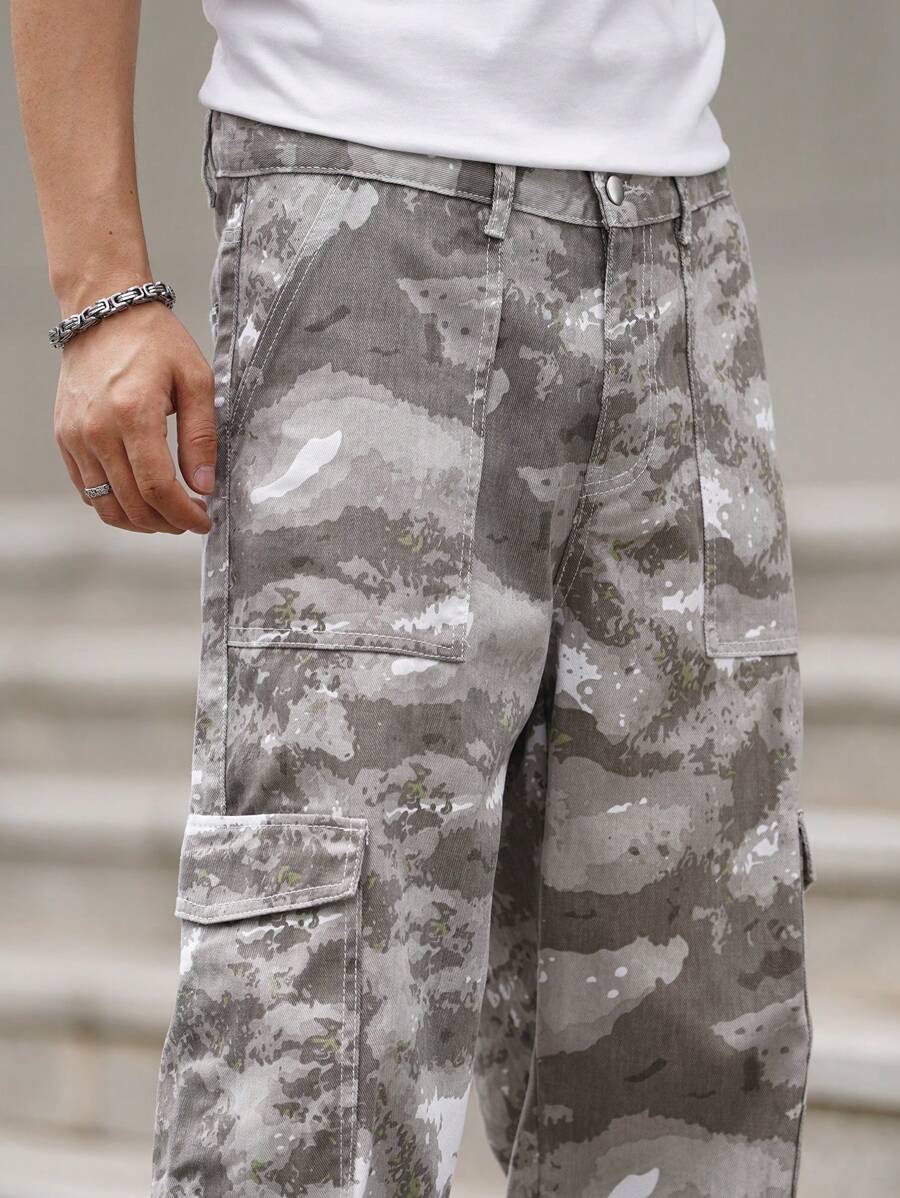 Pantalon cargo ample camouflage pour homme – Pantalon utilitaire à jambe large
