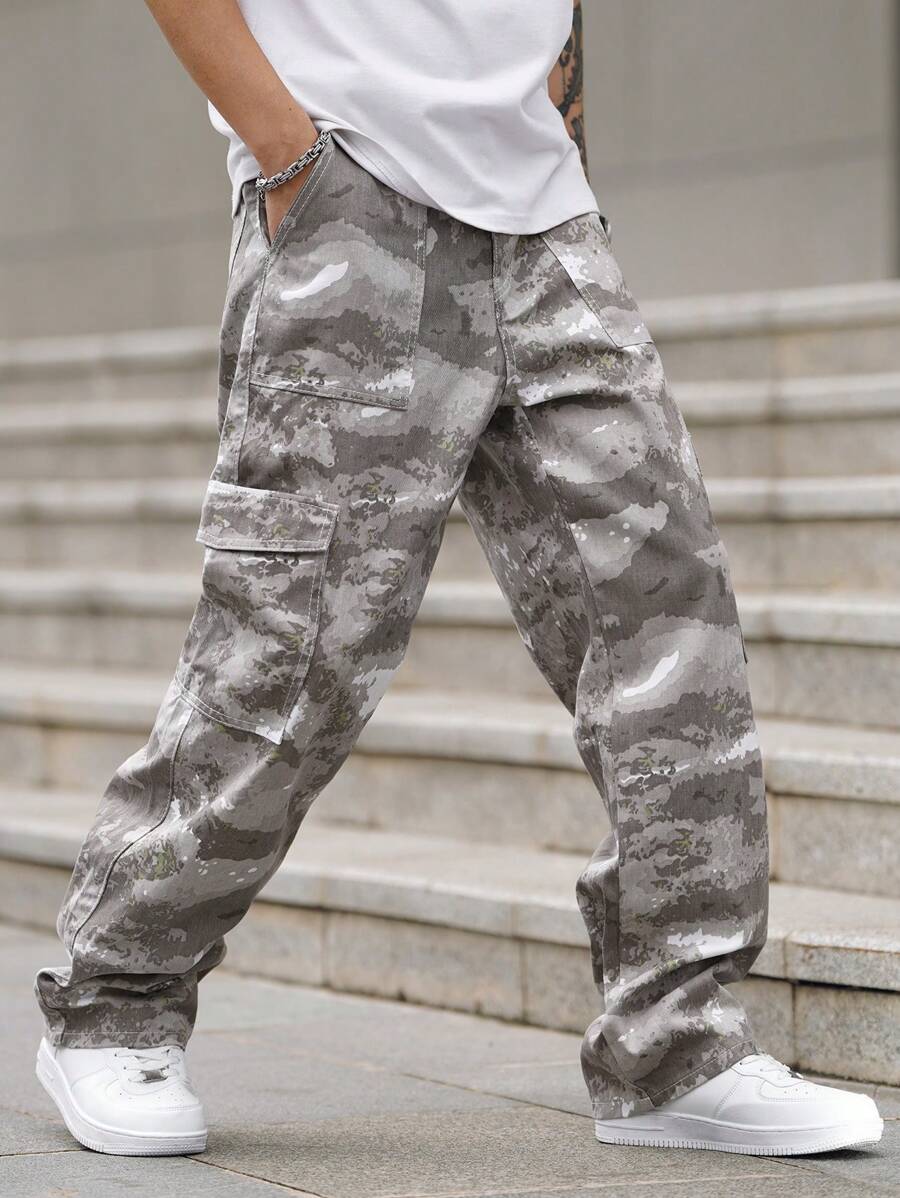 Pantalon cargo ample camouflage pour homme – Pantalon utilitaire à jambe large