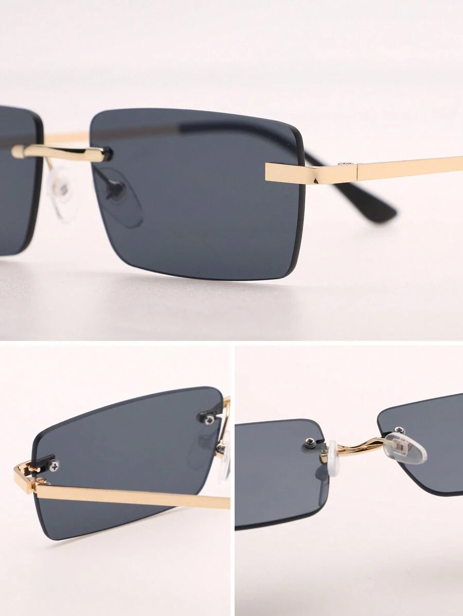 Lunettes de soleil rétro carrées sans monture pour hommes