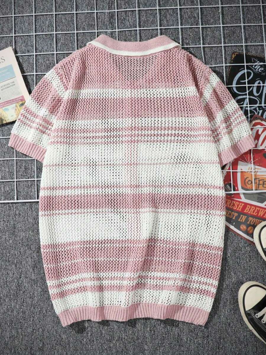 Chemises au crochet à rayures boutonnées pour homme, chemise d'été décontractée