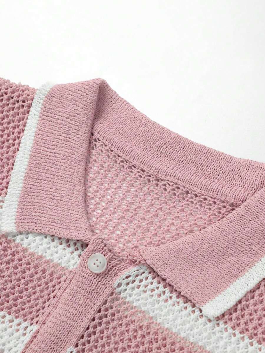 Chemises au crochet à rayures boutonnées pour homme, chemise d'été décontractée