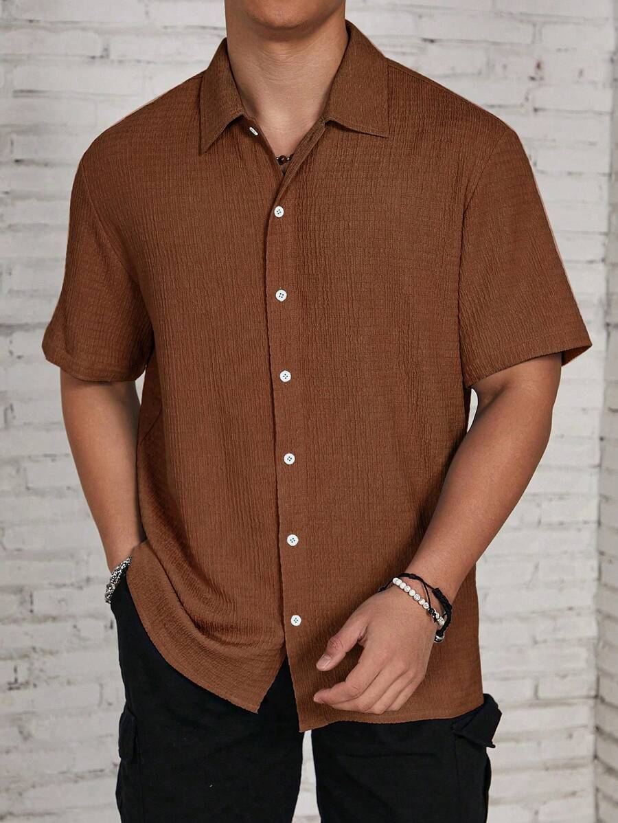 Chemise jacquard en tricot Resort pour homme - Coupe ample et plissée