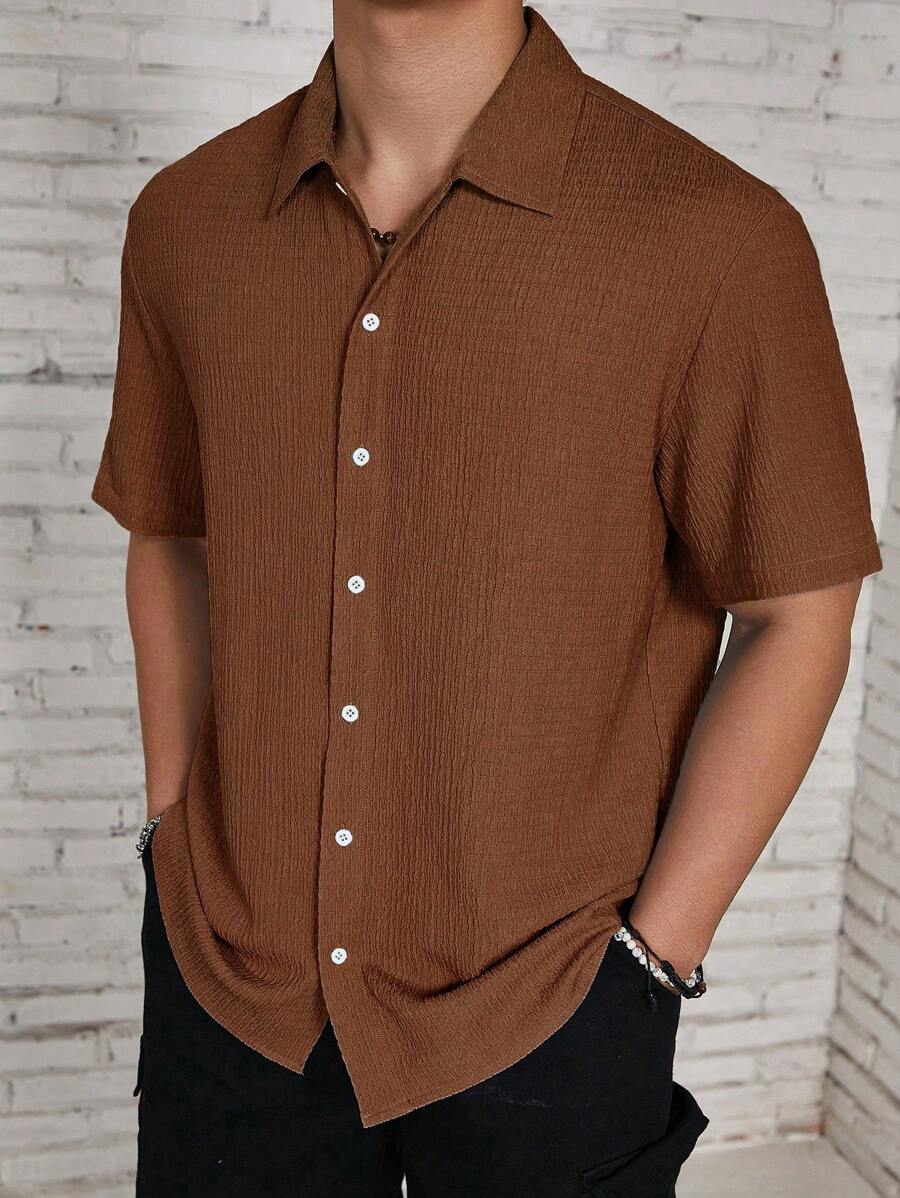 Chemise jacquard en tricot Resort pour homme - Coupe ample et plissée