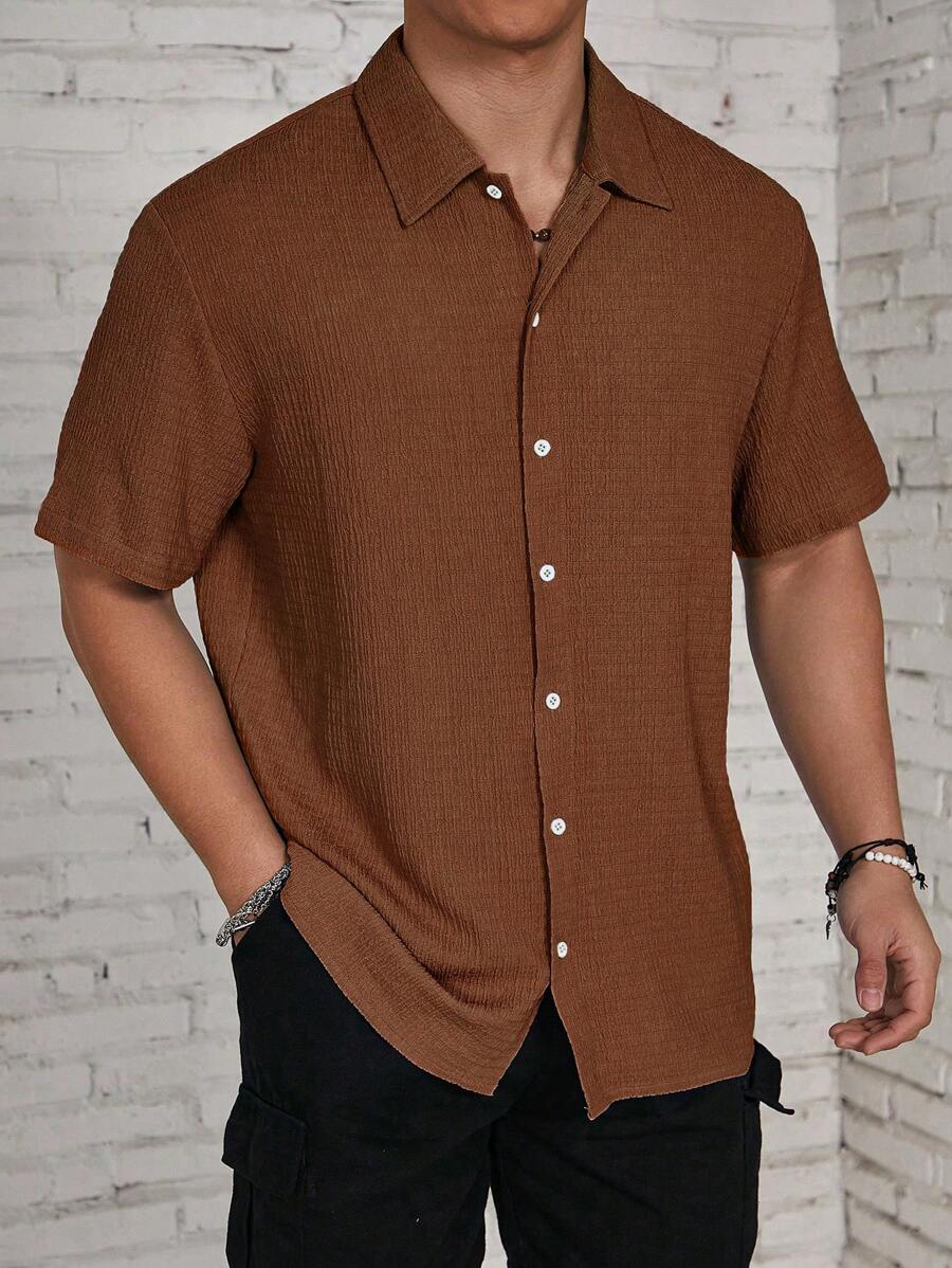 Chemise jacquard en tricot Resort pour homme - Coupe ample et plissée