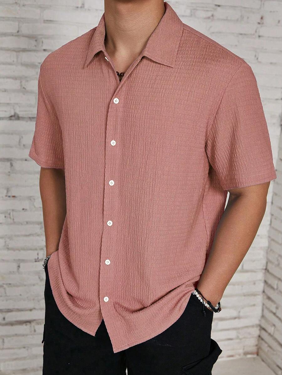 Chemise jacquard en tricot Resort pour homme - Coupe ample et plissée