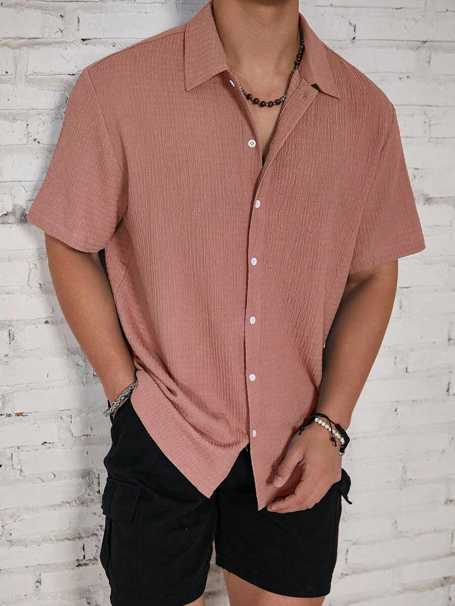 Chemise jacquard en tricot Resort pour homme - Coupe ample et plissée